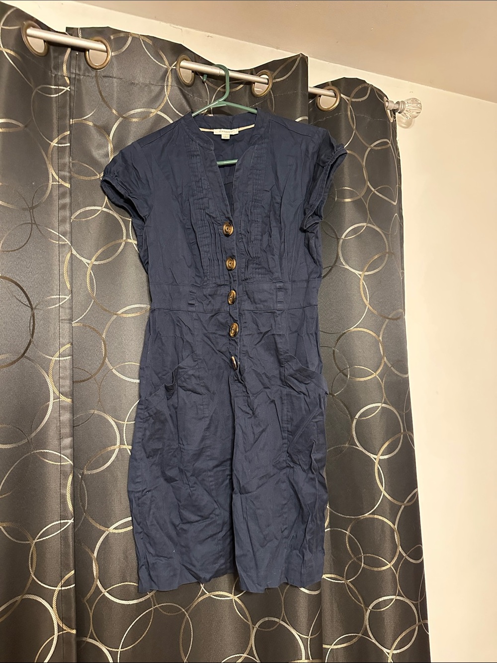 Dress Barn Navy Button-Front Short Sleeve Romper